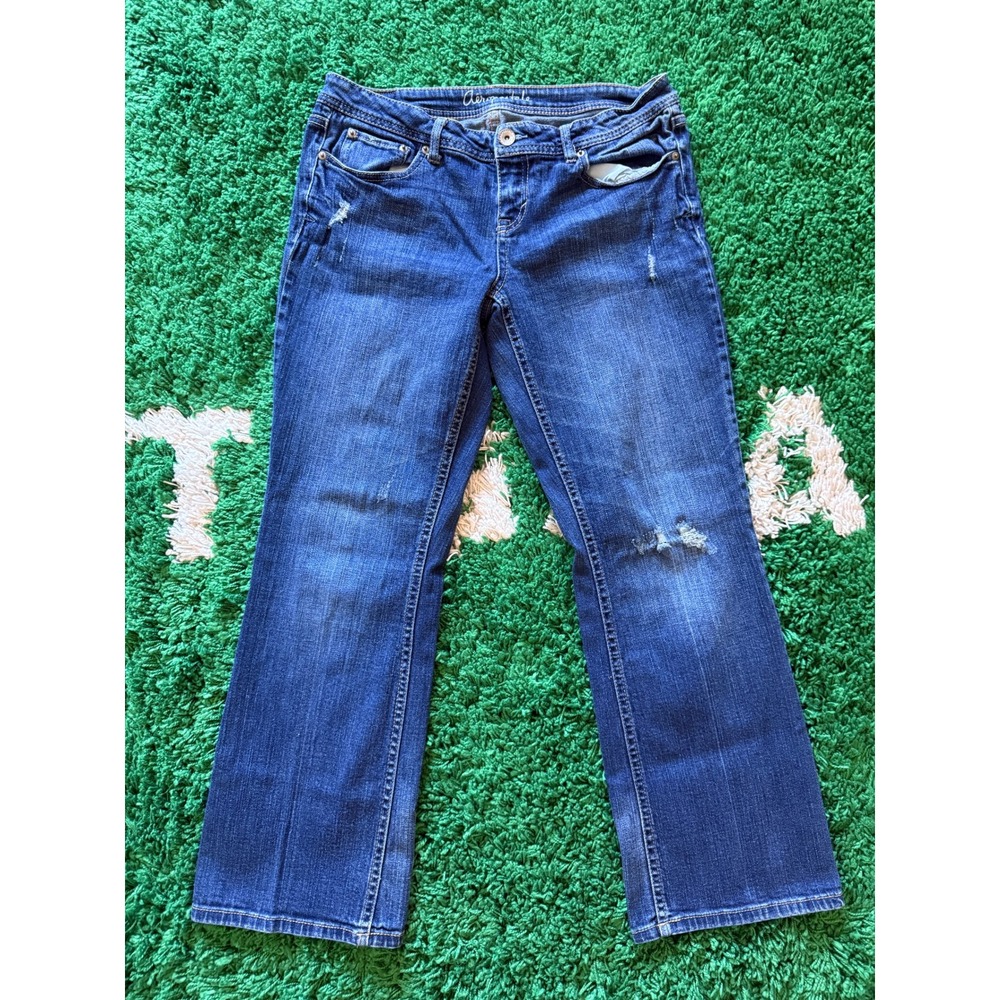 Aeropostale Chelsea Bootcut Jeans Womens 8 Short Blue Good Distressed Low Rise